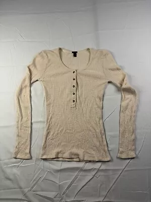J Crew T-Shirt Womens Size XXS Henley Neck Solid Beige Cotton Long Sleeve • $19.99