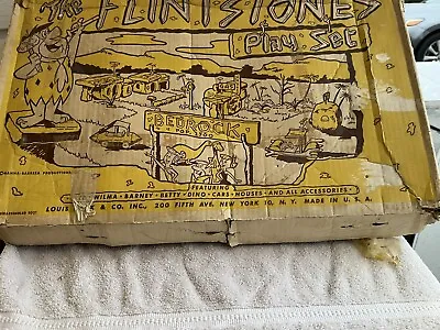 Vintage 1961 Marx Flintstones Playset #4672 W/Accessories & Original Box • $95