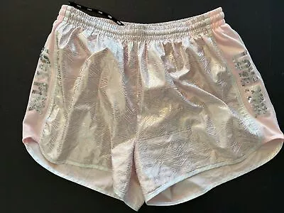 Victorias Secret Sequin Athletic Shorts Women's Medium Silver Running LOVE PINK • $13.08