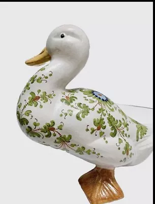 Vtg Hand Painted Majolica Floral Terracotta Duck Figural Made In Italy • $25