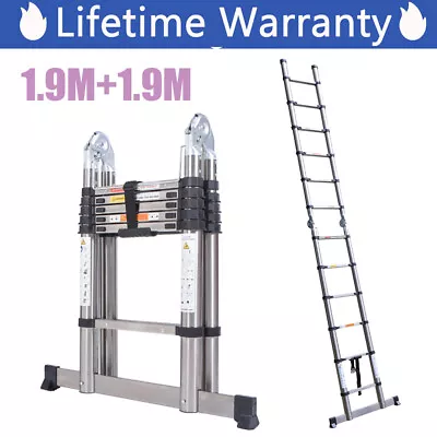 1.9+1.9m Multi-function Dual Purpose Engineering Stairs Stainless Steel Ladder • £76.60