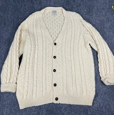 LL Bean Sweater Mens XXL Cardigan Fisherman’s  Large Cream Beige Wool Ireland • $75