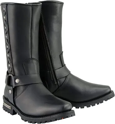 MILWAUKEE LEATHER MEN'S BLACK HARNESS BOOTS W/ BRAID & RIVETED DETAILS - SAFE • $144.99