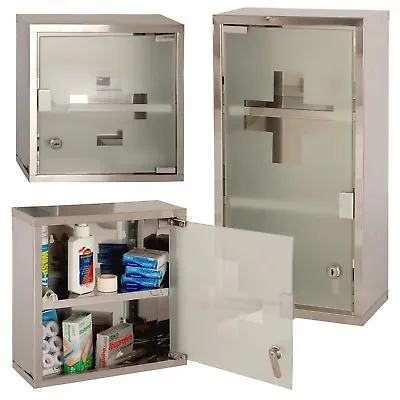 Wall Mounted Lockable Stainless Steel Medicine Cabinet First Aid Cupboard Box • £21.99