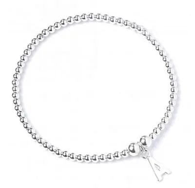 £3.89 • Buy Silver Plated Round Beaded Personalized Letter Women's Elastic Bracelet, Gift