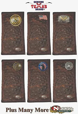 Custom Nocona Dark Ostrich Print Leather Wallet Military Mason Fireman DTOM • $54.99