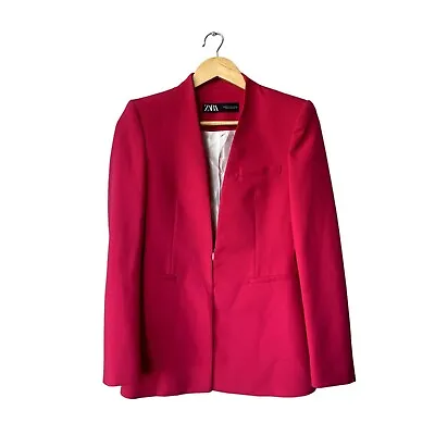 Zara Dress Oversized Long Hot Pink Collarless Sz XS  Blazer Jacket • $30