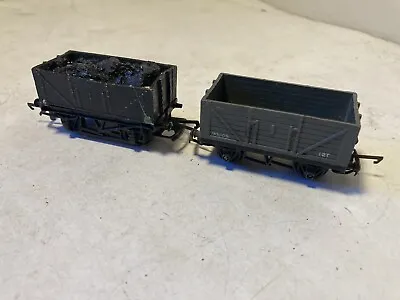 2 X Hornby Triang Wagons   1 X R10/13  Grey Plank Wagon.  1 X Other Hornby Wagon • £5.90