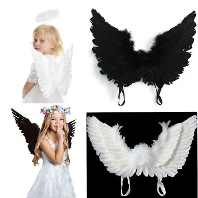 £4.99 • Buy Black & White Feather Angel Wings Christmas Fancy Dress Costume Prop Wings