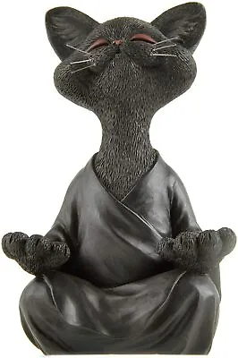 Whimsical Black Meditating Cat Figurine Statue Yoga Collectible Ships Immediatly • $22.95