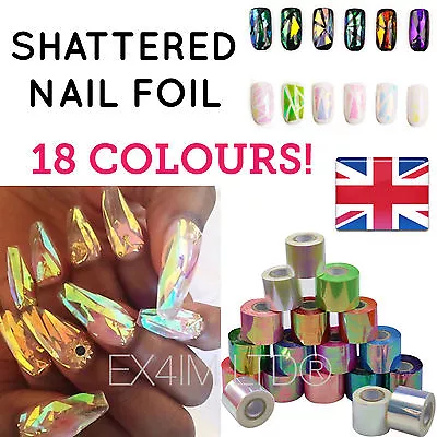 BROKEN GLASS NAIL FOIL 18 Colours NAILS EFFECT Stickers Shattered Angel Paper UK • £1.99