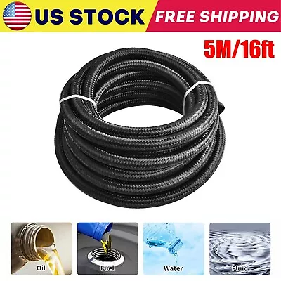 AN6 6AN 3/8  Fuel Line Hose Braided Nylon Stainless Steel Oil Gas CPE 16FT Black • $24.99