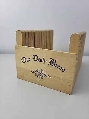 Vintage WOODEN BREAD HOLDER FOR CUTTING BREAD Our Daily Bread Loaf Cutter • $22.99