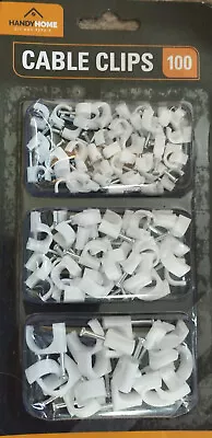 100 Pack White CABLE CLIPS 3 Sizes 6912mm Wall Tacks Wire Cord Detangle Clamp • £2.99