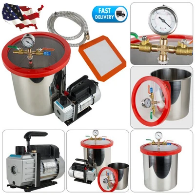 $189 • Buy 5 Gallon 21L Single Stage Vacuum Degassing Chamber Silicone Kit 3 CFM Pump Hose