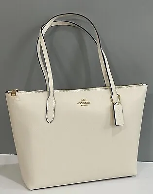 COACH 4454 Zip Top Tote Bag In Crossgrain Leather Chalk White • $278.25