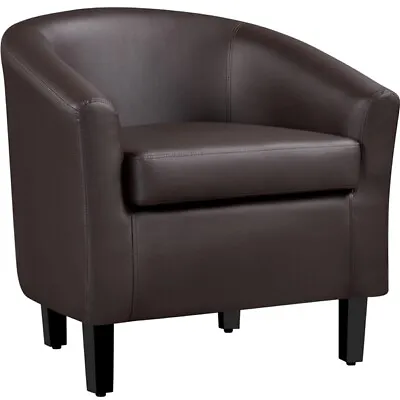 Modern Accent Comfy Chair Faux Leather Barrel Chair For Living Room Espresso • $107.99