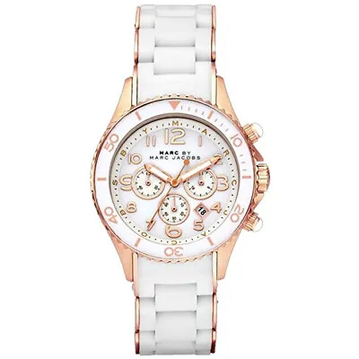 Marc Jacobs Mbm2547 Rose Gold White Silicone Chronograph Ladies Watch • $113.65