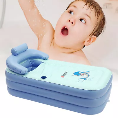 Portable Adult PVC Folding Bathtub Fast Inflatable Bath Tub SPA Warm Shower Blue • $42.75
