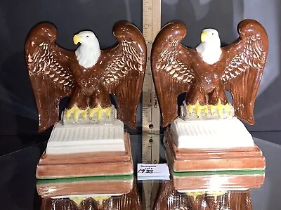 Ceramic Atlantic Mold Bald Eagle Bookends Vintage Patriotic Hand Painted Signed • $53.20