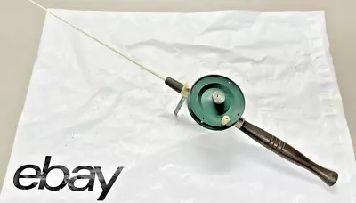 Vintage Schooley  27” Ice Fishing Rod Pole & Reel Green. • $59