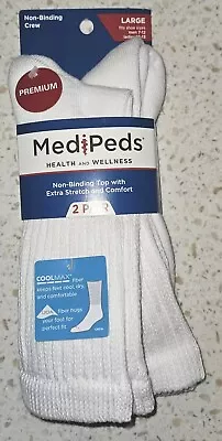 2 Pair MediPeds Non-Binding Diabetic Crew Socks L Large Men's 7-12 Women's 10-13 • $12.95