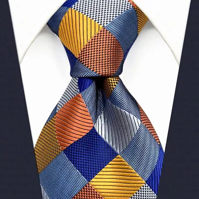 S17 Mens Tie Extra Long Size Multi-color Checks Wedding Geometric Jacquard Weave • $7.99