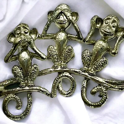 Danecraft Signed Monkey Brooch Hear See Speak No Evil Vintage Pewter Pin READ • $5