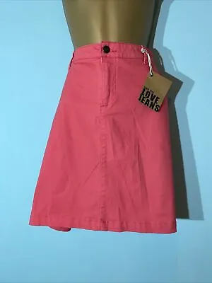 BNWT Womens Love Jeans Uk 16 Coral Pink Short Length Stretch Jean A Line Skirt • $18.66