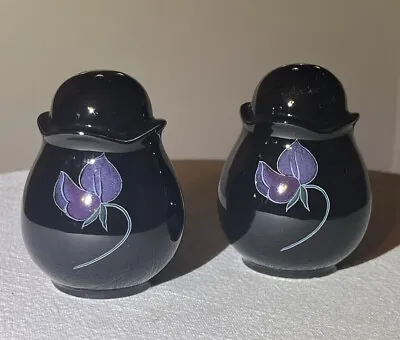 VINTAGE Mikasa Rondo EJ 702 Tango Black Lavender Salt & Pepper Shaker Set Japan • $21.95