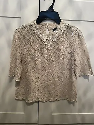 Topshop Cream Off White Lace Embellished Collared Top • £9