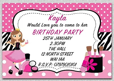 Personalised Pamper Party Invitations Invites Girls Birthday Makeup Childrens X8 • £4.99