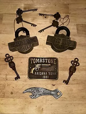Harley Davidson Padlock Set Indian Motorcycle Bottle Opener Skull Keys Tombstone • $296