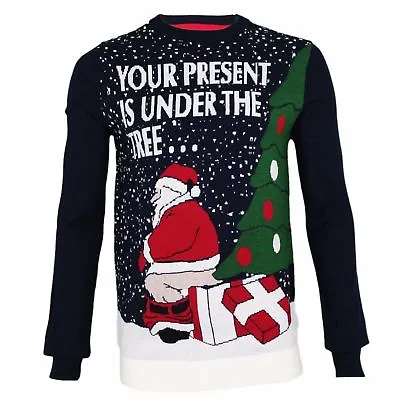 Mens Christmas Novelty Jumper Funny Santa Thin Xmas Sweater Top Crew Neck New • £16.96