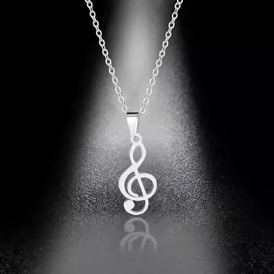 Fashion Stainless Steel Musical Note Pendant Necklace Women Men Charm Jewelry • $5.45