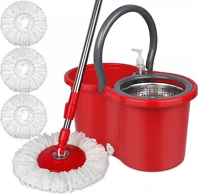 Mop And Bucket With Wringer Set 3 Washable Microfiber Pads For Floor Cleaning • $29.24