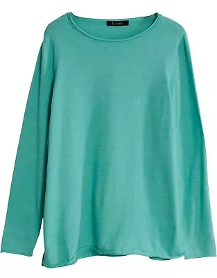 Evans Green Cotton Jumper Rolled Edging Round Neckline Relaxed Swing Cut • £14.95