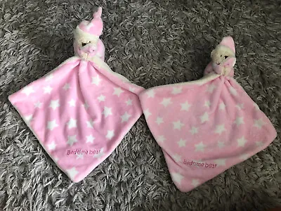 X 2 Mothercare Pink Bedtime Bear Baby Comforter Star Blankie Dou Snuggle • £9.99