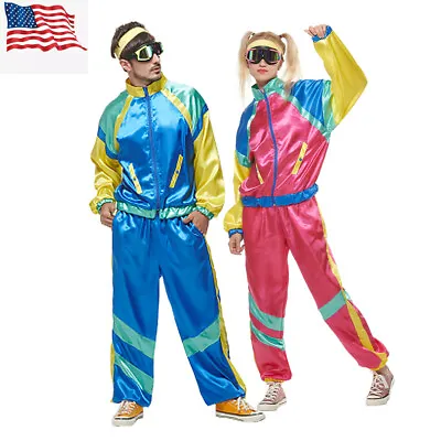 Men Women 80s Costume Retro Jacket Shell Suit Party Tracksuit Neon Clothes US • $29.99