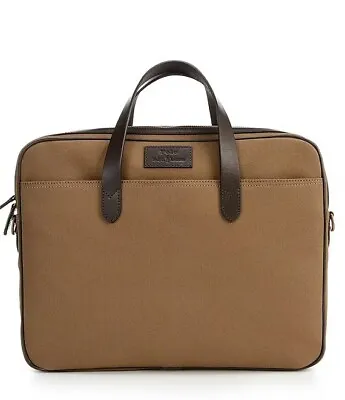 Polo Ralph Lauren Leather-Trim Canvas Commuter Briefcase Khaki NWT $298 • $152.96