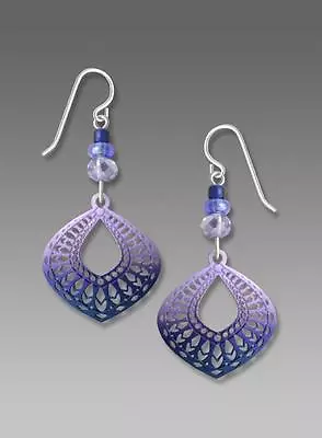 Adajio Earrings - Periwinkle And Indigo 'Moroccan' Teardrop Filigree Handmade US • $24.95