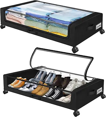 2 Pack Under Bed Storage With Wheels Under Bed Shoe Storage Larger Capacity Wi • £46.40