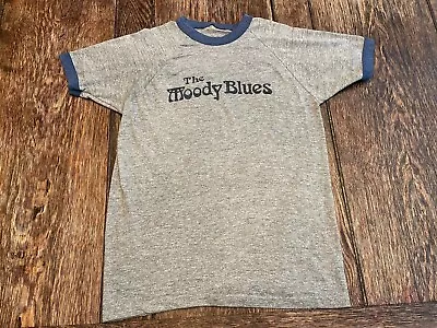 Vintage The MOODY BLUES Men's S Small Gray And Blue Ringer Single Stitch Shirt ! • $25