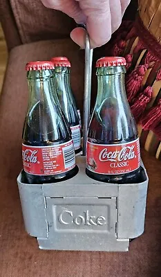 Vintage Coca Cola Coke Bottle Carrier Crate Metal 6-pack +Christmas 1999 Bottles • $32.95