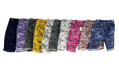 £12.99 • Buy Ladies Talian Stretch Shorts Women's Plain Magic Comfy Lagenlook Hot Pants 8-24