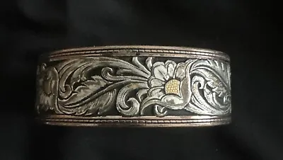 Montana Silversmiths Cuff Bracelet Copper Black  Gold Floral Leaves Leather Cut • $70