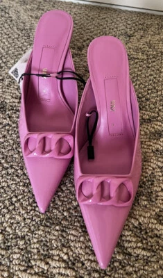 New Zara CHAIN DETAIL HEELED MULES Shoe Size 7.5US Color Pink • $49.99