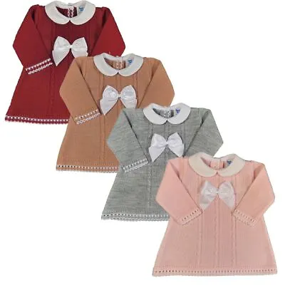 Baby Girl DRESS Knitted Bow Long Sleeved Spanish Style  • £12.99