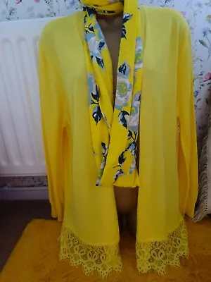 Lace Detail Yellow Oversized Cardigan (plus Tu Used Loop Scarf) • £10