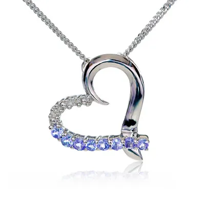 Natural Tanzanite Heart Necklace Blue Gemstones Tiny Diamonds Handmade • £59.95